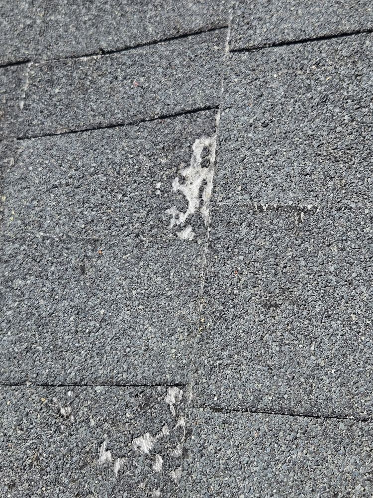 Hail impact marks on architectural shingles